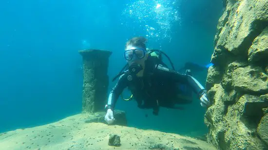 Underwater structures while diving Guatemala in Lake Atitlan